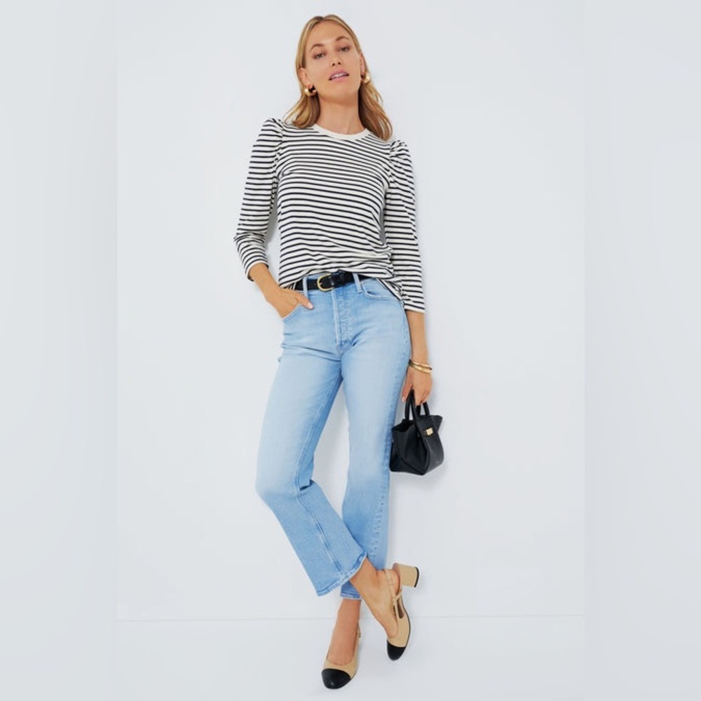 Tuckernuck Pomander Place Navy Striped Vesty Long Sleeve Crewneck